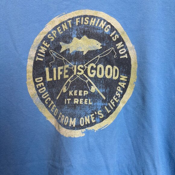 Life Is Good Crusher Tee XXL Blue Fishing Keep it Reel Graphic T-Shirt - Picture 2 of 5